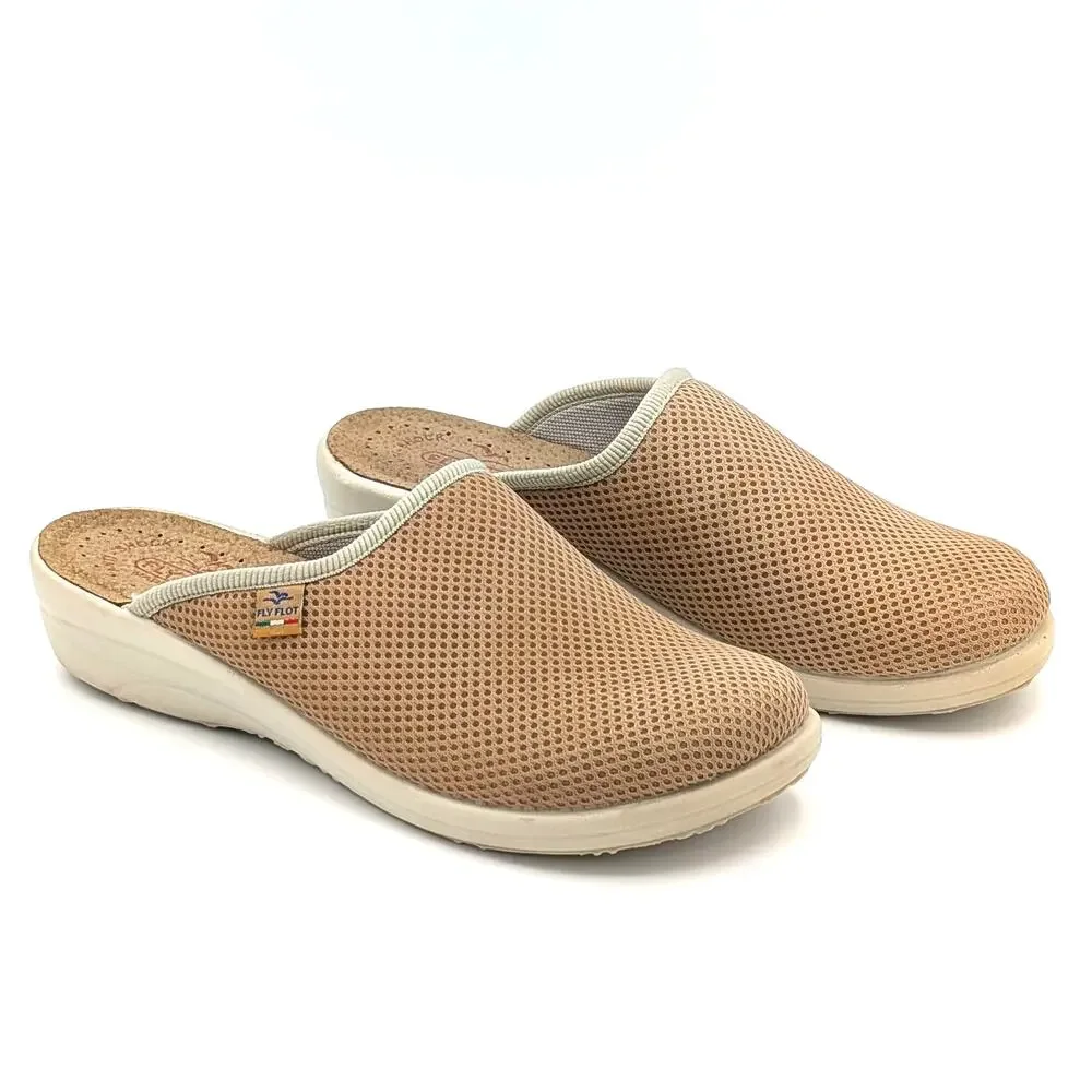 Fly Flot Anoia Mesh Comfort Clogs Mules Slippers Womens 9 EU 40 Beige T4368 FE - Picture 3 of 9
